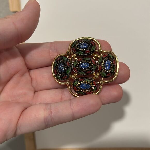Sarah Coventry Dark Floral Print Brooch - Picture 4 of 4
